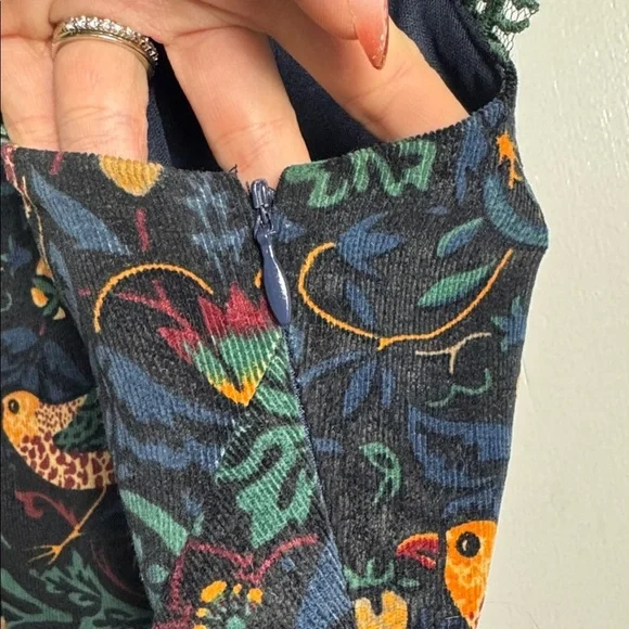 ANTHROPOLOGIE Eva Franco larksong Corduroy Birds Sequin Dress Size 8 - Picture 5 of 13